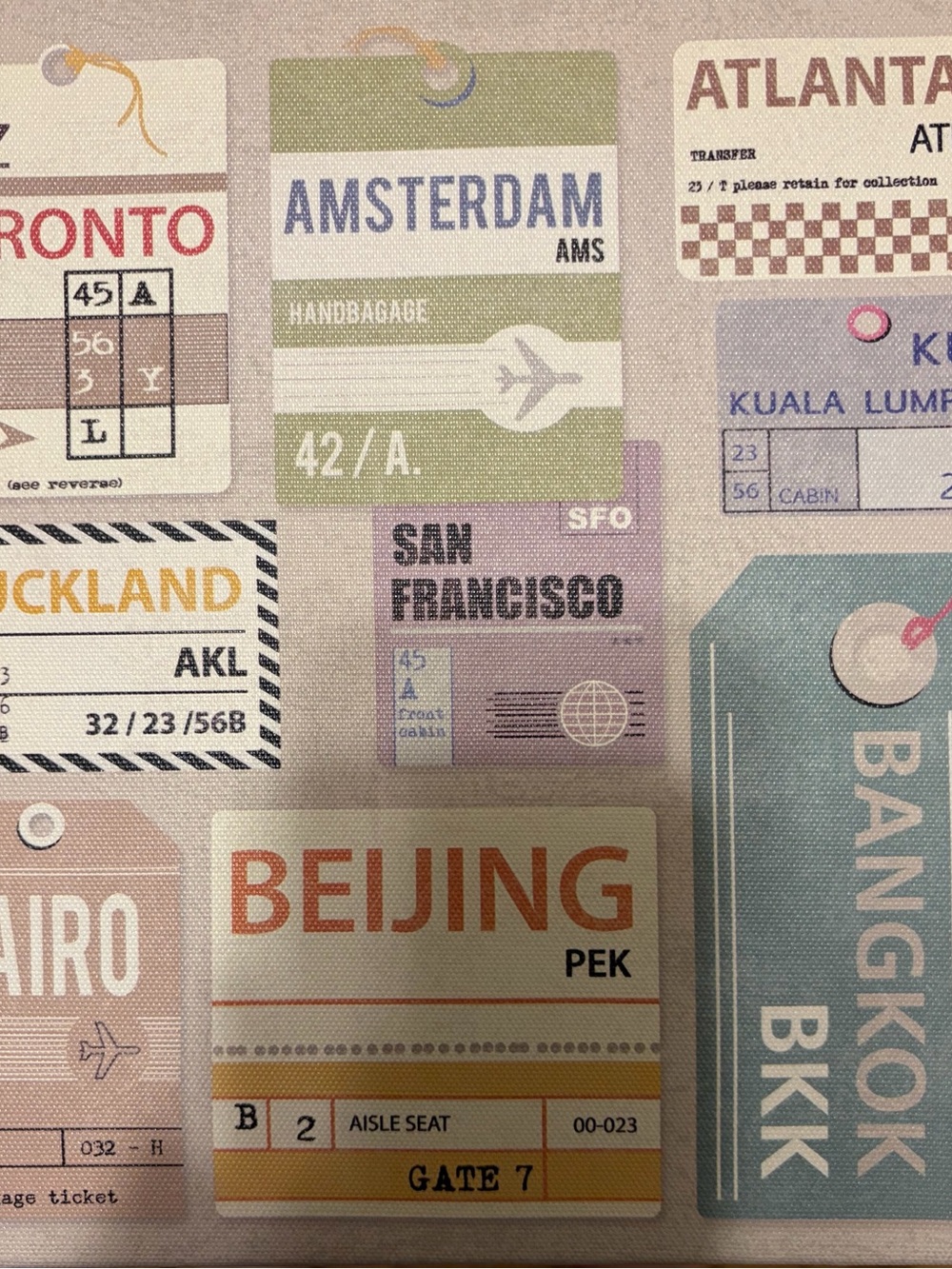 Ikea Travel Luggage Tag Print 10in x 10in; Beige, Green, Blue, Pink (3)